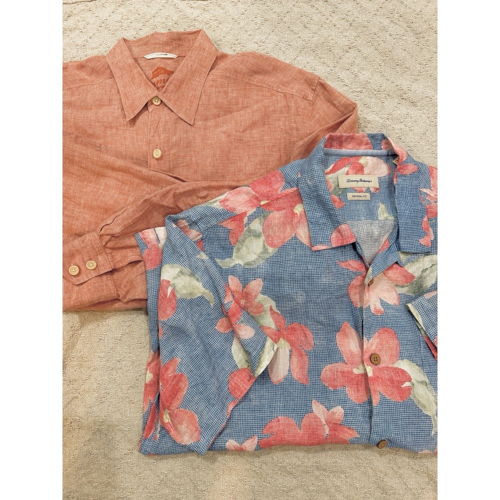 2 Tommy Bahama Button Down Linen Relaxed Fit Long And Short Sleeve Shirt Both Xl